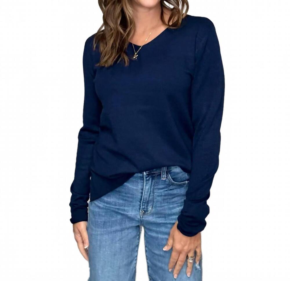 NEW CHARLIE B colebrooke v-neck basic sweater in navy